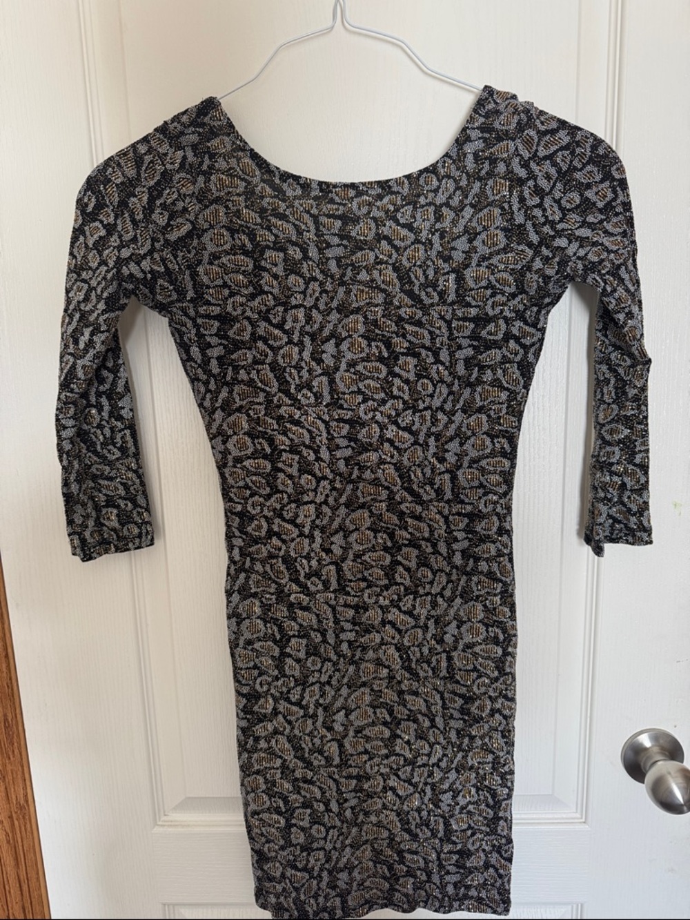 Topshop Black and Gray Metallic Animal-Print Mini Dress
